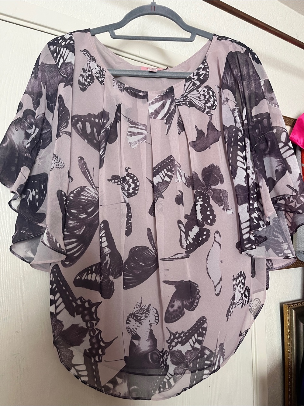 Ted Baker London Butterfly Print Chiffon Blouse in Pale Lavender and Charcoal 2